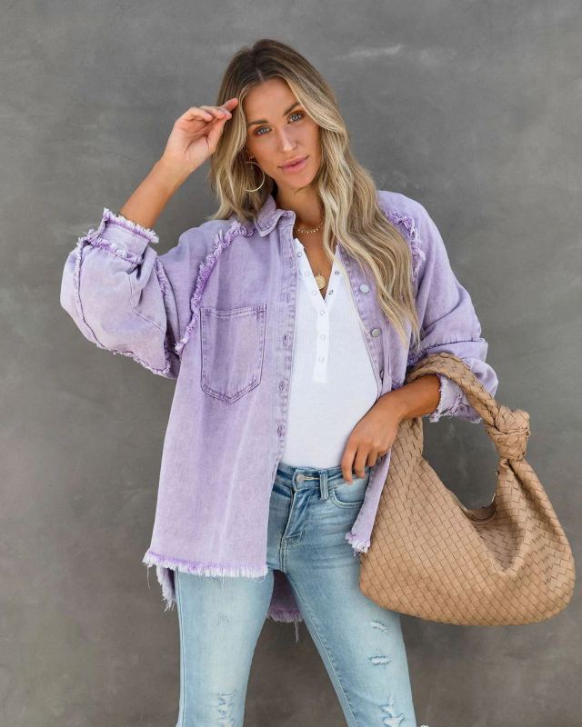 Casual Fringed Ripped Loose Denim Jacket - FashionistaDeal