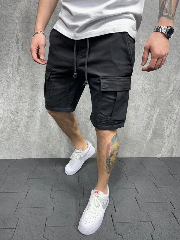 Street solid color casual five-point pants woven casual multi-pocket tether cargo shorts - FashionistaDeal