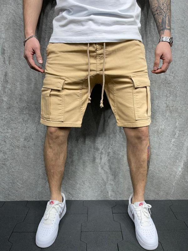 Street solid color casual five-point pants woven casual multi-pocket tether cargo shorts - FashionistaDeal