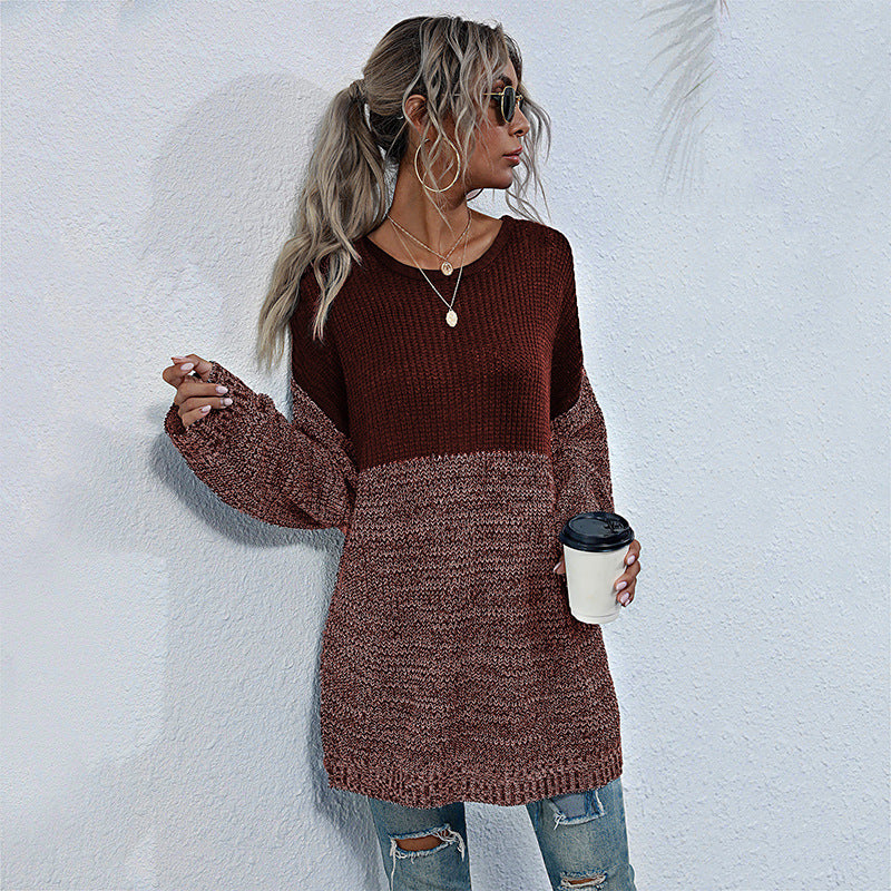 Women's mid-length long sleeve knitted sweater - FashionistaDeal